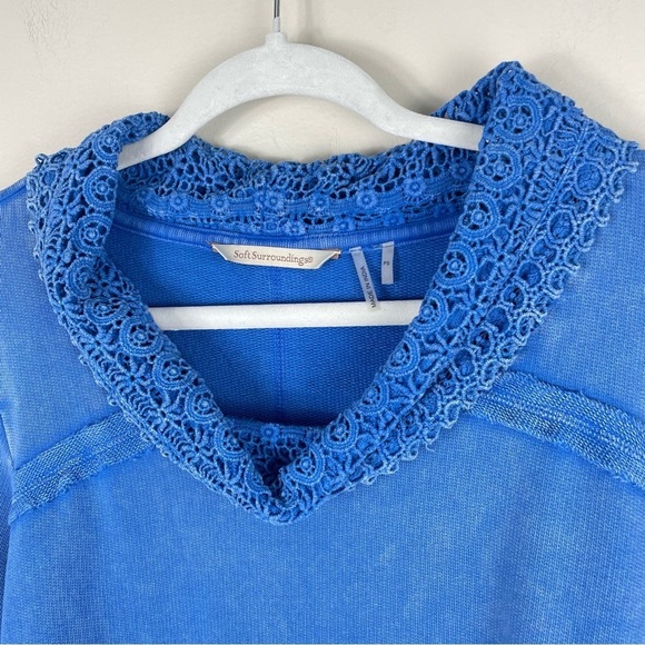 Soft Surroundings Crowl Neck Blouse Womens Petite Small Long Sleeve Crochet Top - Picture 4 of 7